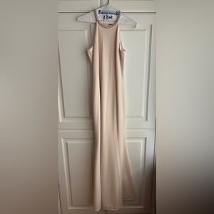 Prom Dress - Beige Maxi Dress with Beaded Detail